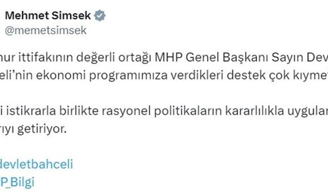 Hazine Bakanı: Bahçeli'nin ekonomi programımıza verdikleri destek çok kıymetli